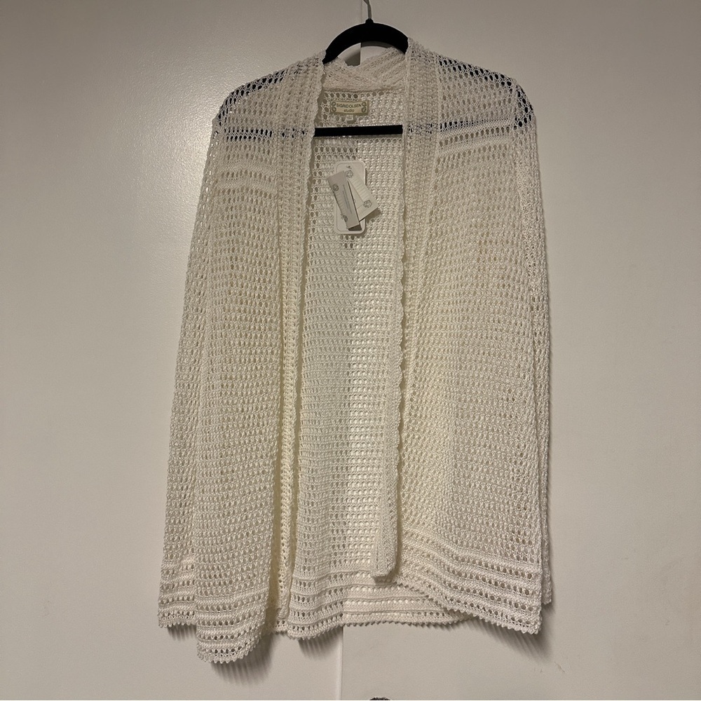 Sigrid Olsen Off White Open Knit Grandma Cardigan Size Large New!